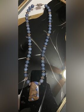 ONE OF A KIND--Boulder Opal Pendant w/ Blue Sponge Coral and 925 Box Clasp
